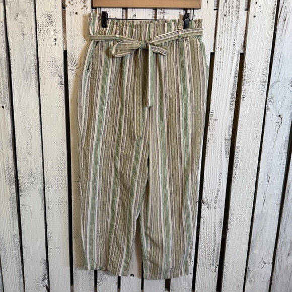 Harper By‎ Block Boho Pants Paperbag Waist Jr Size XL Stripe Earthy Belt Pockets - Picture 2 of 11
